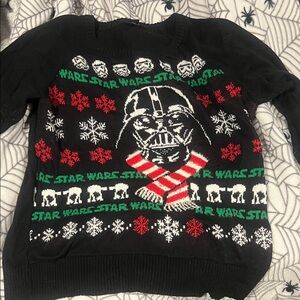 Star Wars Black Sweater with Red, Green, and White Patterns
